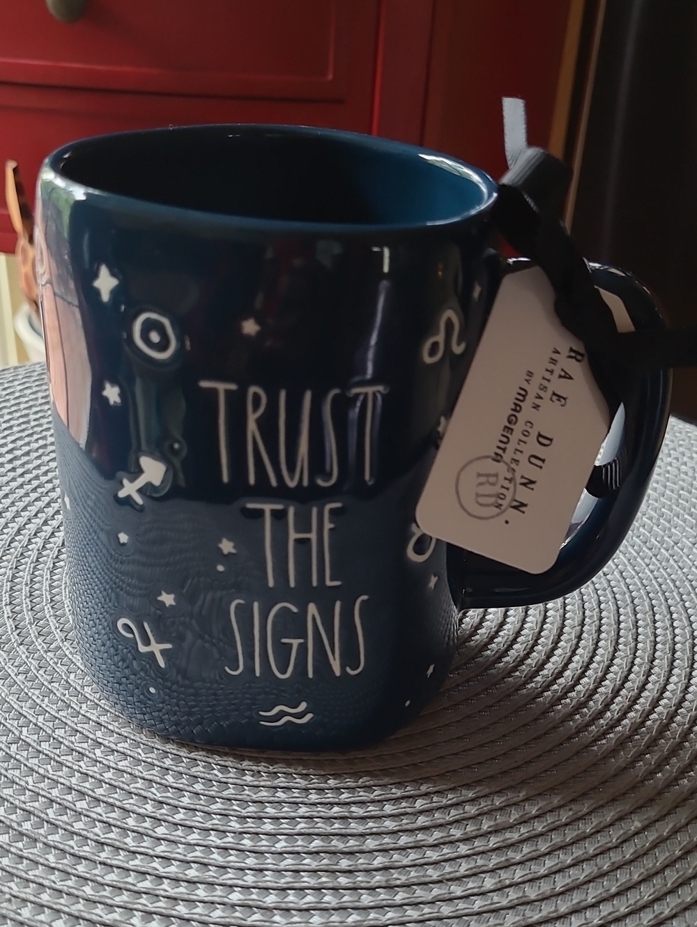 Rae Dunn Navy "Trust The Signs" Ceramic Zodiac Mug
